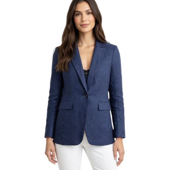 Banana Republic Linen Blend Blue Single Button Blazer - Picture 2 of 15